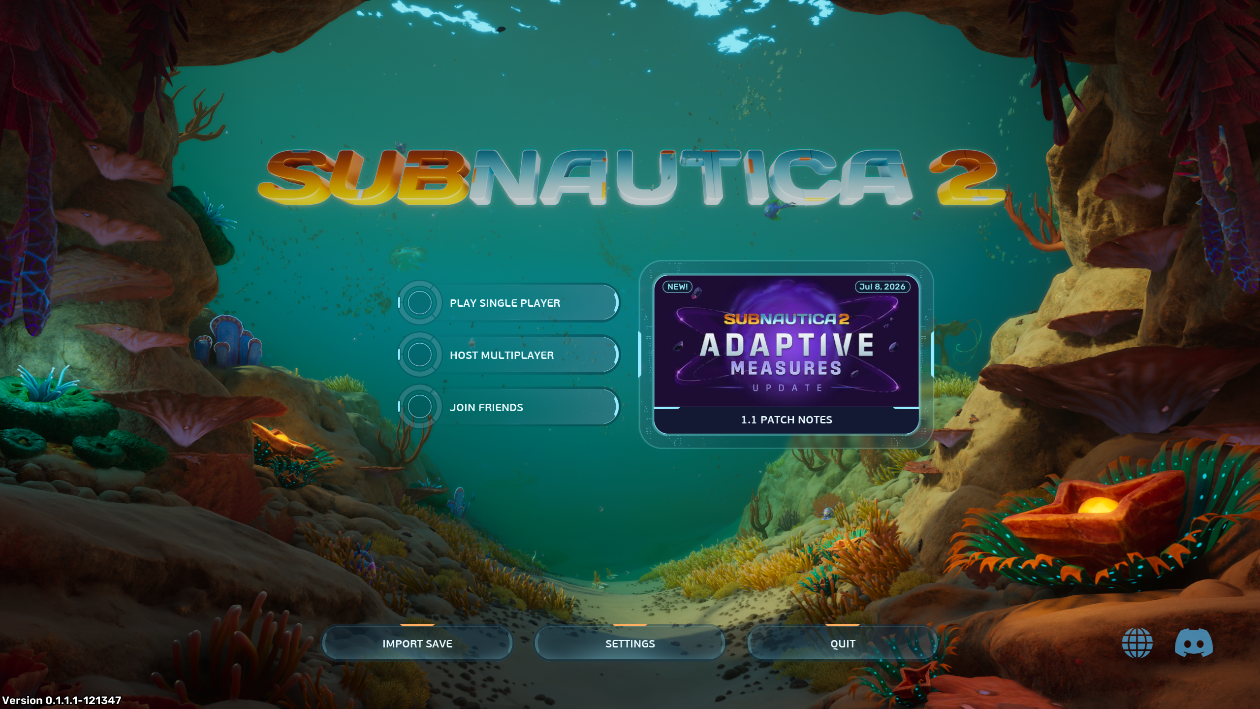 The Main Menu in version 1.1